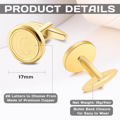 Initial Letter A-Z Cufflinks for Men Silver/Gold/Black Cufflinks 26 Alphabet Letter Copper Cufflinks for Formal Occasions Gifts Anniversary Business Wedding for Bridegroom Groomsmen - size: Gold, style: Initial: M