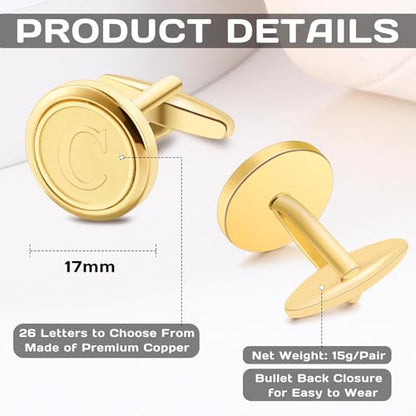 Initial Letter A-Z Cufflinks for Men Silver/Gold/Black Cufflinks 26 Alphabet Letter Copper Cufflinks for Formal Occasions Gifts Anniversary Business Wedding for Bridegroom Groomsmen - size: Gold, style: Initial: L