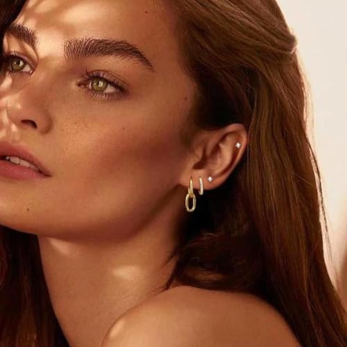 6 Pairs Gold Dangle Earrings for Women, 14K Gold Plated Earrings Geometric Knot Drop Huggie Earrings Trendy Jewelry Gifts - color: A Gold