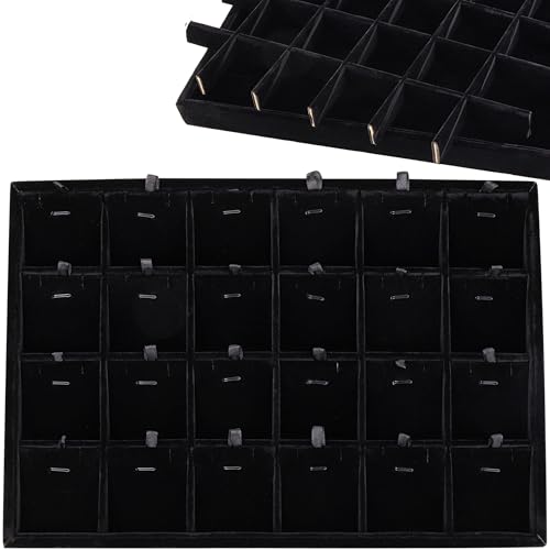 24 Grid Jewelry Tray Velvet Jewelry Display Tray with Removable Dividers | Jewelry Organizer Stackable Trays for Earrings Necklaces Bracelet Rings Display Showcase - Black - color: Black