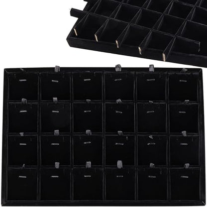 24 Grid Jewelry Tray Velvet Jewelry Display Tray with Removable Dividers | Jewelry Organizer Stackable Trays for Earrings Necklaces Bracelet Rings Display Showcase - Black - color: Black