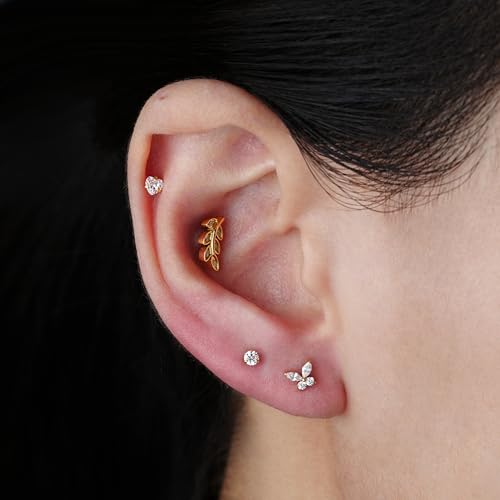16G 6mm 8mm ASTM F136 Titanium Cartilage Piercing Jewelry Stud for Tragus Helix Conch Flat - color: Mini Butterfly - Gold