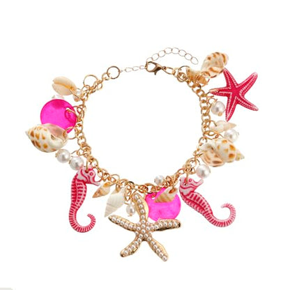 RUOFFETA Shell Starfish Necklace Bracelet Conch Statement Chunky Necklace Mermaid Costume Jewelry Beach Jewelry for Women - style: Bracelet Hot Pink
