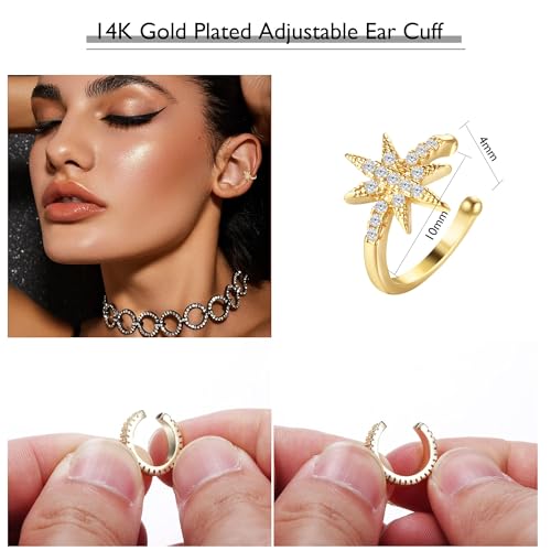 9Pcs Ear Cuff 14K Gold Plated Cuff Earrings Gold Ear Cuffs Non Pierced | Fake Conch Cartilage Earrings Ear-Clips Minimalist Non Piercing Delicate Clip-on Ear Cuffs Stackable Set - style: A-9pcs-Silver