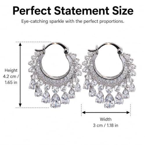 Hoop Earrings with Teardrop Dangles, Clear Crystal Chandelier Fringe Drop, Luxury Bridal Wedding Jewelry Gifts for Women