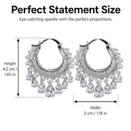 Hoop Earrings with Teardrop Dangles, Clear Crystal Chandelier Fringe Drop, Luxury Bridal Wedding Jewelry Gifts for Women