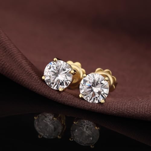 925 Sterling Silver Cubic Zirconia Stud Earrings for Women/Men Hypoallergenic Stud Earrings 4MM-8MM - style: B: Round Stud-Yellow