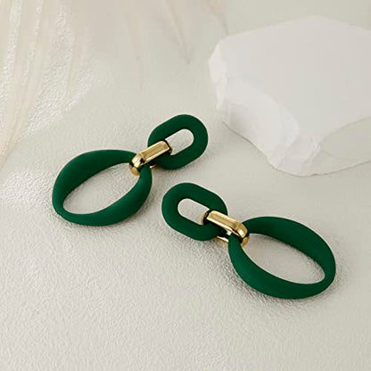 RUOFFETA Acrylic Rectangle Earrings, Fashion Acrylic Square/Oval/Hoop Statement Drop Earrings for Women - color: Dark Green Oval