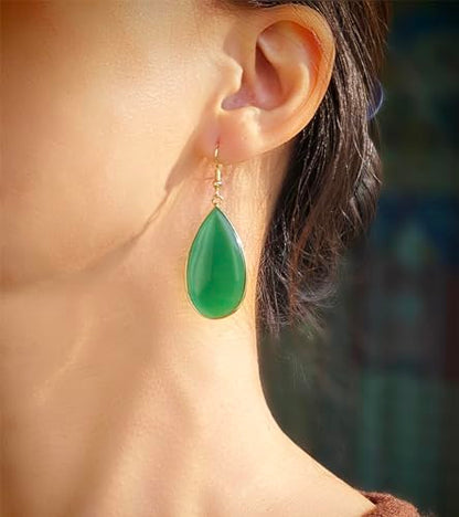 BaubleStar Natural Crystal Healing Stone Earrings Statement Teardrop Dangle Earrings for Women - color: Green