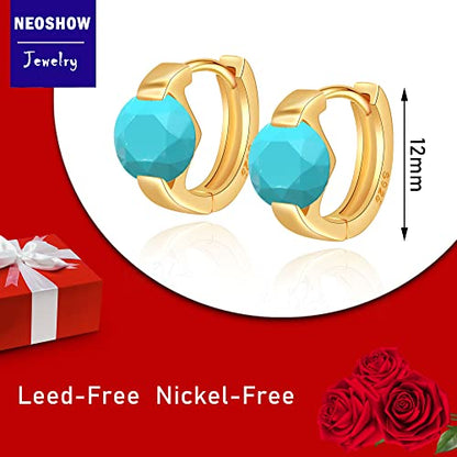 Tiny Huggie hoop Earrings for Women | 14k Gold Plated, Mini Round Cubic Zirconia, Small Simulated Diamond Huggies, Hypoallergenic Jewelry Gifts - color: Turquoise