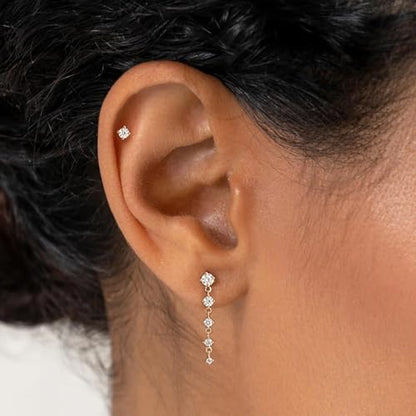NIXMAX Gold/Silver CZ Dangle Hoop Earrings Set for Women Drop Earrings | 14K Gold Silver Plated，Cartilage Earrings Stack Set for Multiple Piercing,Huggie Earrings,Hypoallergenic,Jewelry Gifts - style: GD-cz tassel set-2 Pairs