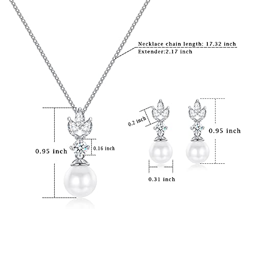 Wedding Jewelry for Bride Bridesmaid, Pearl Dangle Earrings and Pendant Necklace Set Bridal Jewelry for Promise Wedding Party - color: 4#Silver-Necklace/Earrings