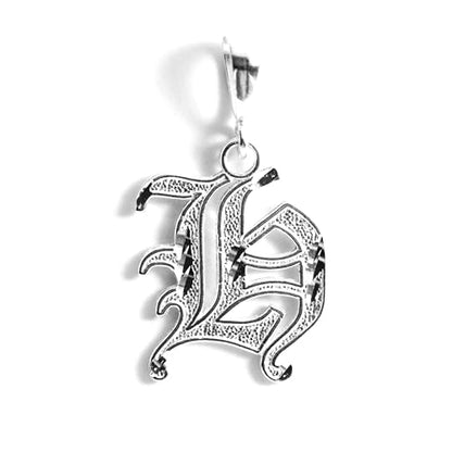 Personalized Gothic Old English Sterling Silver Initial A-Z Pendant. - style: H