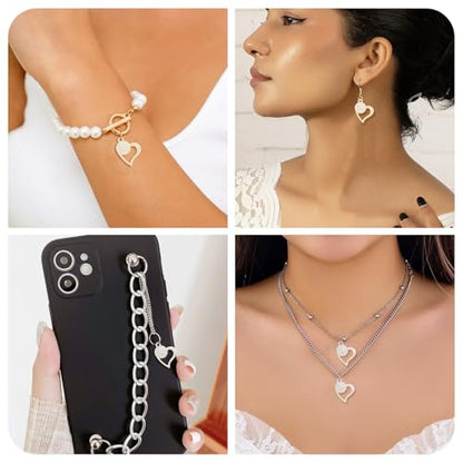Elecrelive Crystal Heart Charms Rhinestone Heart Pendants Valentine Charms for Necklace Bracelet Earring Wedding Jewelry - color: Platinum, Golden