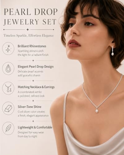 STONEFANS Gold/Silver Jewelry Sets for Women - Dainty Silver Rhinestone Necklace Earring Set Crystal Wedding Jewelry Sets for Brides Prom Accessories Bridesmaid Gifts - color: Pearl-Silver