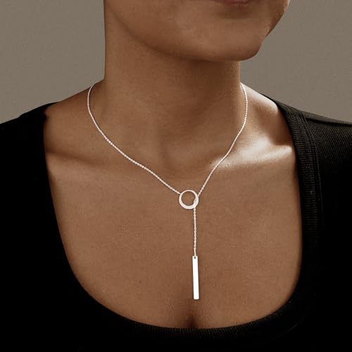 14k Silver Plated Necklace for Women necklace lariat for Gifts | Dainty Circle Necklace, Waterproof ,Fashion Jewelry, Non Tarnish Adjustable Y Shaped Chain