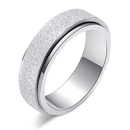 LAOYOU Spinner Anxiety Relief Fidget Ring for Women | 6MM Titanium Stainless Steel Glitter Stress Relieve Calming Rings Non Tarnish Hypoallergenic - color: 1pc Silver Color