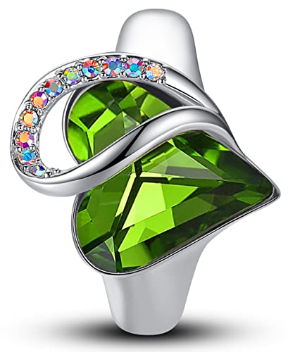 Leafael Infinity Love Women's Adjustable Crystal Heart Ring with Birthstone Crystals Healing Stones, Jewelry Gifts for Women, Birthdays Valentine's Day, Silver-Tone, Open End, Size 6.5-8 - color: 12a-August-Renewal-Peridot Green