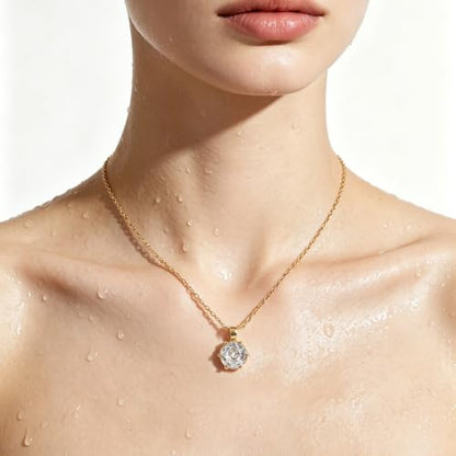 Cubic Zirconia Necklace Stainless Steel Color Change Synthetic Alexandrite/Solitaire Necklace Pendant Women - color: Round-Rose cut cz-G