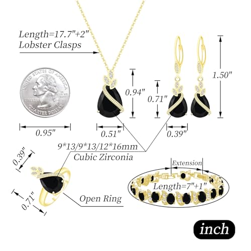 GZWHD Jewelry Set for Women CZ Earrings Necklace Ring Bracelet Set Prom Party Wedding Jewelry Gift for Mother Friend Wife - color: A-Gold-Black
