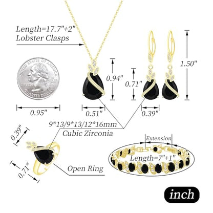 GZWHD Jewelry Set for Women CZ Earrings Necklace Ring Bracelet Set Prom Party Wedding Jewelry Gift for Mother Friend Wife - color: A-Gold-Black