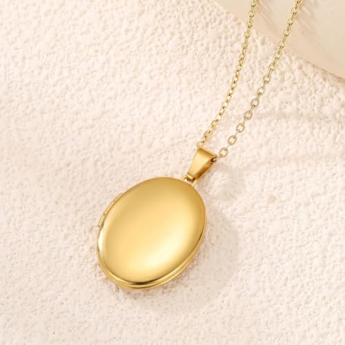 PHOCKSIN Personalized Locket Necklace for Women Photo Necklace with Customized Picture Birth Flower Birthstone Customizable Birthday Gifts - color: #12-Oval Gold