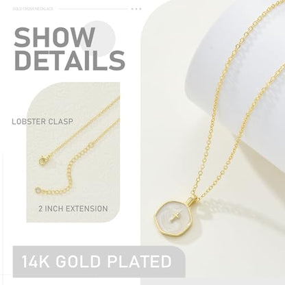 YEEZII Layered Gold Necklaces for Women Trendy, 3 Pcs 14K Gold Plated Choker Paperclip Box Chain Necklace, Stackable Women's Gold Pendant Necklaces Jewelry Set - color: Gold-Cross