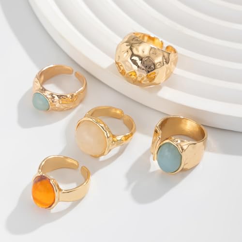 Chunky Gold Rings Set for Women Stacking Finger Knuckle Rings Silver Statement Ring Set Punk Jewelry - style: 187-5pcs