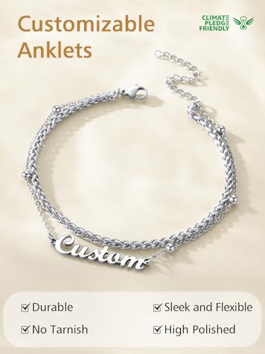 FindChic Custom Ankle Bracelets for Women, Stainless Steel Figaro/Cuban/Wheat/Rope/Herringbone Chain Anklets, Beach Foot Jewelry 8.5''-10.5'' Adjustable & Waterproof, with Gift Box - style: Wheat Chain-Silver