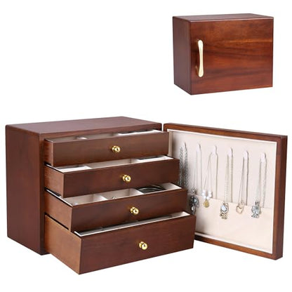 Kendal Wooden Jewelry Box for Women, Wooden Jewelry Organizer, 4-Layer Jewelry Organizer Box with Side Door, Single Door Jewelry Holder Organizer for Earrings, Necklaces, Rings