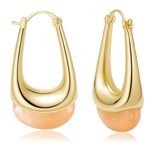 Acrylic Gold Hoop Earrings Chunky Statement Dangle Drop Huggie Earring Colorful Resin Jewelry for Women - color: Orange