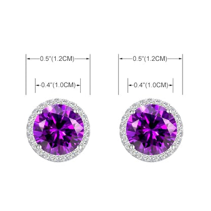 YOQUCOL 10MM Cubic Zirconia Crystal Clip On Stud Earrings Round Non Pierced Earrings for Women - color: Purple