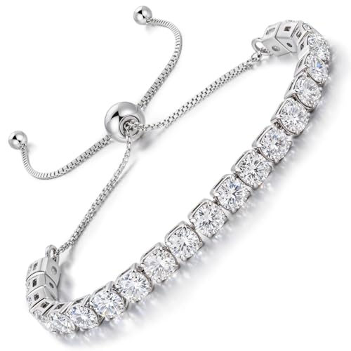 Lovans 14K Gold Plated Tennis Bracelets,White/Yellow/Rose Gold-plated Adjustable Cubic Zirconia Tennis Bracelet for Women - color: Silver, size: 4MM White