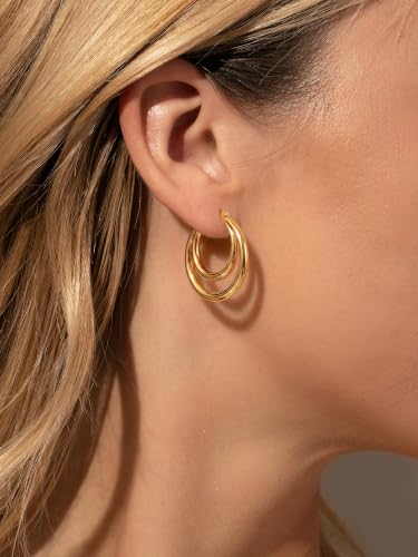 Robaice Chunky Huggie Earring for Women，14K Gold Plated Hoop Earrings | Gold Huggie 925 Sterling Silver Post Earrings, Statement Trendy Hoop Earring，Fashion Lightweight Jewelry Gifts for Women - color: Gold-D