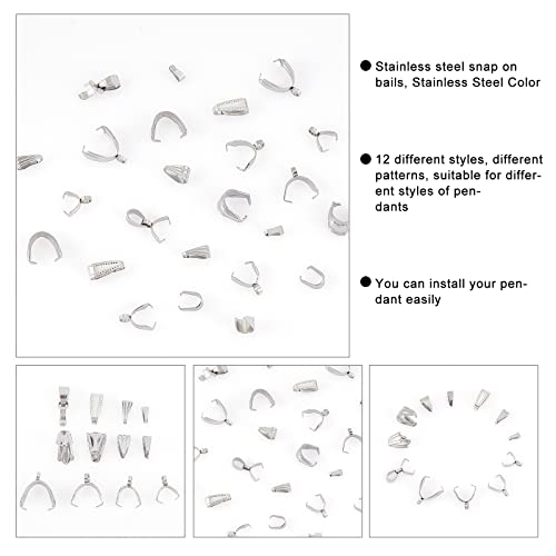 UNICRAFTALE about 120pcs Snap on Bails Stainless Steel Pinch Bails Pendant Bails Connectors Charms Clasps for DIY Dangle Charms Jewelry 6-14mm - color: Stainless Color