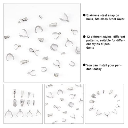 UNICRAFTALE about 120pcs Snap on Bails Stainless Steel Pinch Bails Pendant Bails Connectors Charms Clasps for DIY Dangle Charms Jewelry 6-14mm - color: Stainless Color