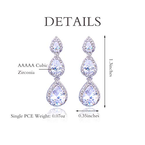 Women's Cubic Zirconia Bridal Earrings - Elegant Long Wedding Party Prom Earring for Bride Bridesmaids Crystal CZ Rhinestone Chandelier Statement Dangle Drop Earrings for Women - color: Silver