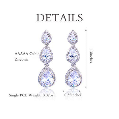 Women's Cubic Zirconia Bridal Earrings - Elegant Long Wedding Party Prom Earring for Bride Bridesmaids Crystal CZ Rhinestone Chandelier Statement Dangle Drop Earrings for Women - color: Silver