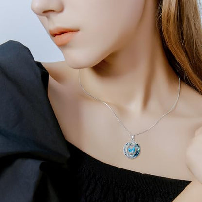 TOUPOP Birthstone Necklace Women Sterling Silver Moon Star Birthday Jewelry | Celtic Moon Pendant with Blue Crystal Anniversary Christmas Jewelry Gifts for Wife Mom Her - color: A-13-Turquoise