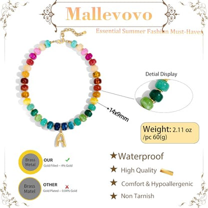 Chunky Beaded Bubble Initial Pendant Necklace Jewelry for Women | Big Large Bead Choker Letter Necklace Summer Beach Beachy Womens Statement Charm Gifts - color: Colorful A