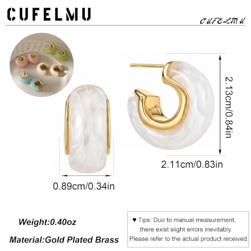 Chunky Hoop Earrings for Women, Lightweight Statement Daily Wear Gifts - color: White C
