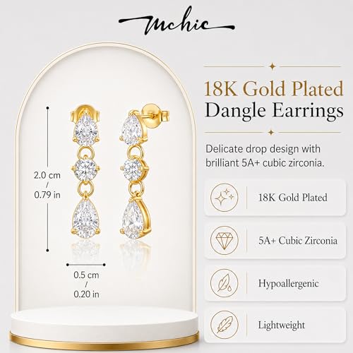 Mchic Dangle Earrings for Women: 18K Gold Plated CZ Drop Earrings Dainty Trendy Hypoallergenic Teardrop Bridal Wedding Style, Sparkly Elegant Dangling Jewelry Gift for Women Bridesmaid Prom Formal - color: Style 4-Gold