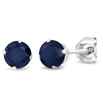 Gem Stone King 925 Sterling Silver Round 4MM Gemstone Birthstone Stud Earrings For Women Men - style: Blue Sapphire, September