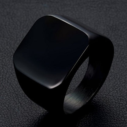 Stainless Steel Signet Ring for Men Solid Square Biker Rings Matte Brushed/Polished Finish - color: Polished, Black