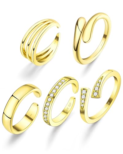 BSJ4U 14k Gold Filled Toe Rings for Women Non Tarnish Adjustable Silver Toe Ring Simple Hug CZ Triple Open Band Ring Summer Beach Toe Jewelry for Women Sexy - color: 14K GF Toe Rings