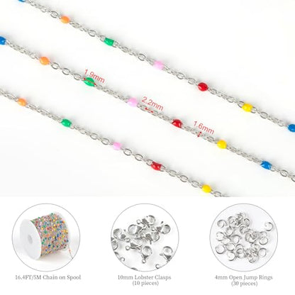 KYUNHOO 5 Meters Colorful Beaded Stainless Steel Jewelry Making Chains Bulk | Silver Necklace Chains Bulk on Spool Thin Cable Chain Link with Jewelry Making Supplies for Bracelet Choker Crafting - color: Steel-Color2-2mm