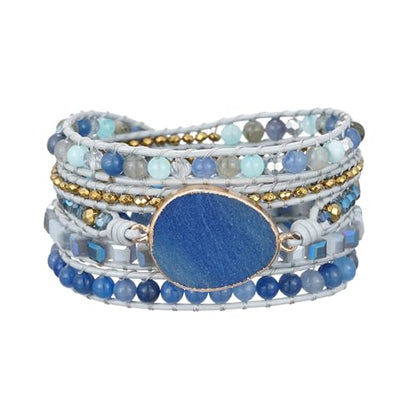 Plumiss Women Boho Handmade Natural Stone Crystal Leather Bead Wrap Bracelets Collection - style: Blue Aventurine 5W