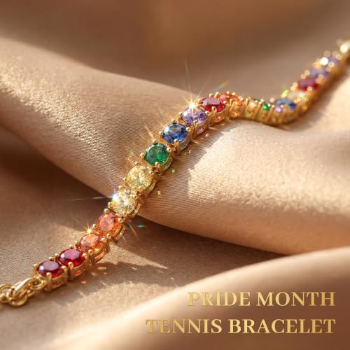 925 Sterling Silver Bracelets for Women Stack, Trendy Tennis Bangle Cuff Jewelry Set 14K Gold Plated, Adjustable Bracelet Set for Wrist Essentials, Women Fashion Watch Band Acecessories - style: SZ-TENNIS-rainbow4mm-gold