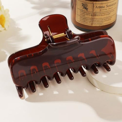 Ivyu 4-Inch Large Rounded Rectangle Hair Claw Clip for Women, Strong Hold - color: Transparent Brown