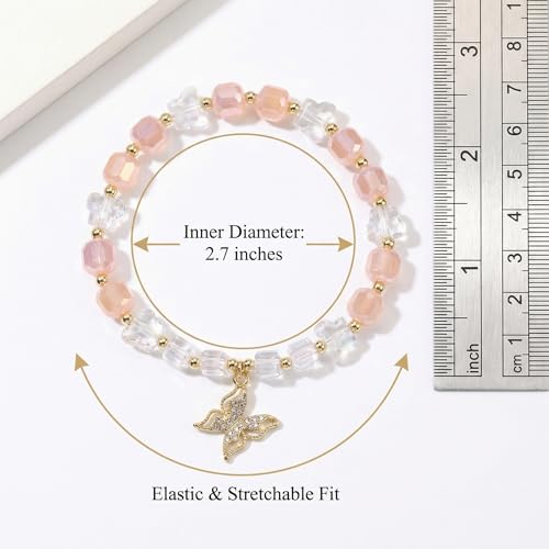 jasonking Butterfly Crystal Stretch Bracelet for Women,Birthday Gift for Mothers,Mother's Day gift - color: light yellow